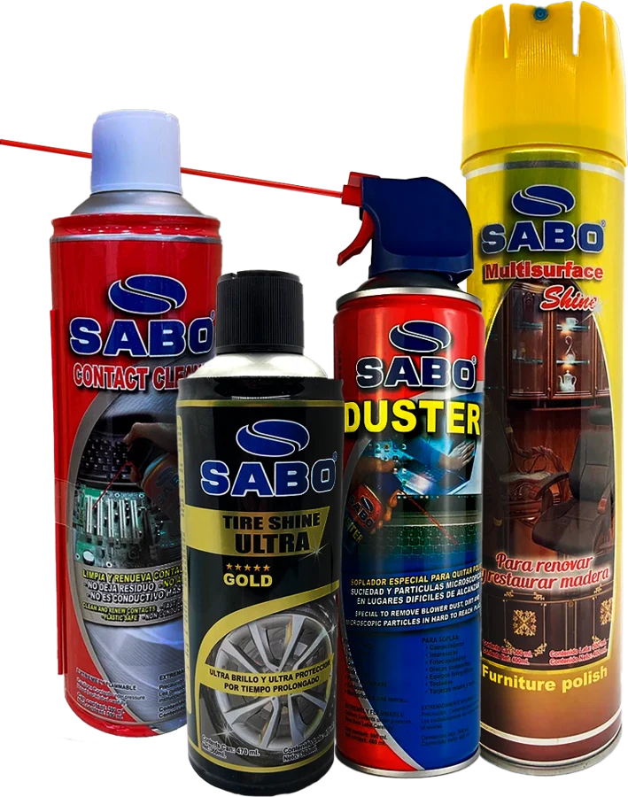 Contact Cleaner, Tire Shine Ultra, Duster y Multisurface Shine de SABO